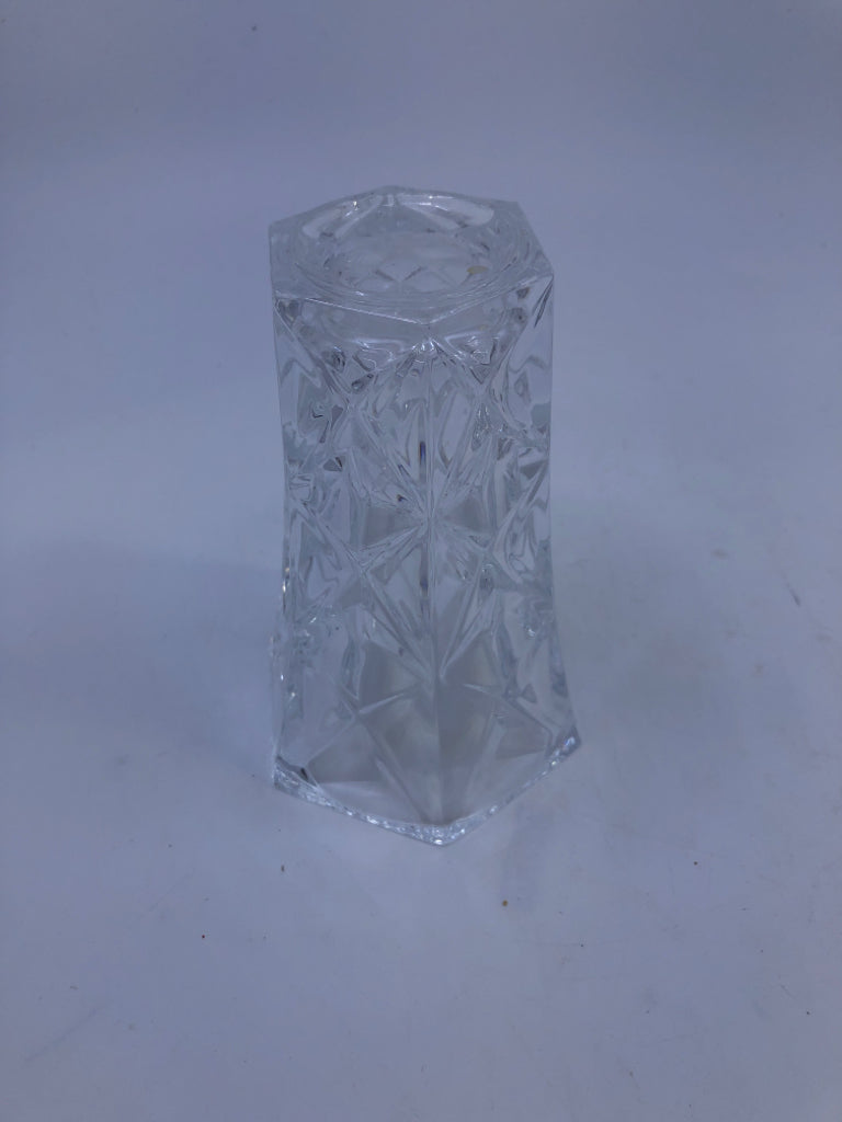 CUT CRYSTAL HEXAGON SMALL VASE.