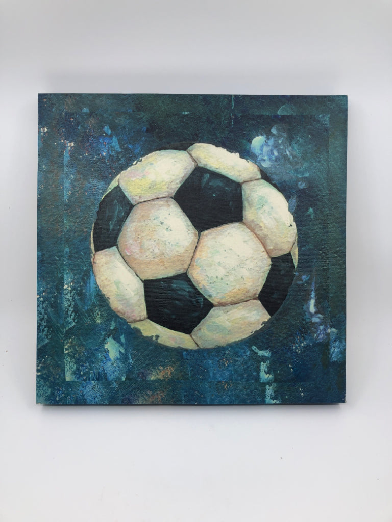 BLUE SOCCER BALL CANVAS WALL ART.