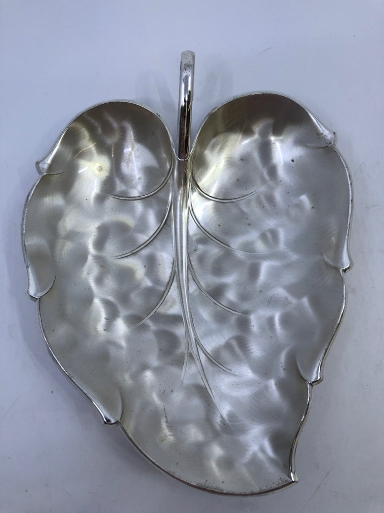 SILVER FOOTED LEAF CANDY DISH.