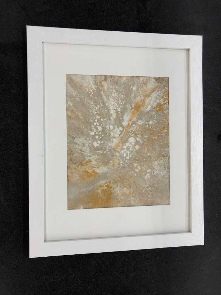 CREAM GOLD WATER COLOR IN WHITE FRAME WALL ART.