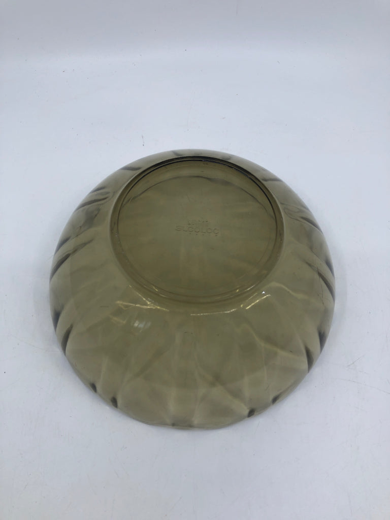 SMOKED GLASS SCALLOP EDGE BOWL.