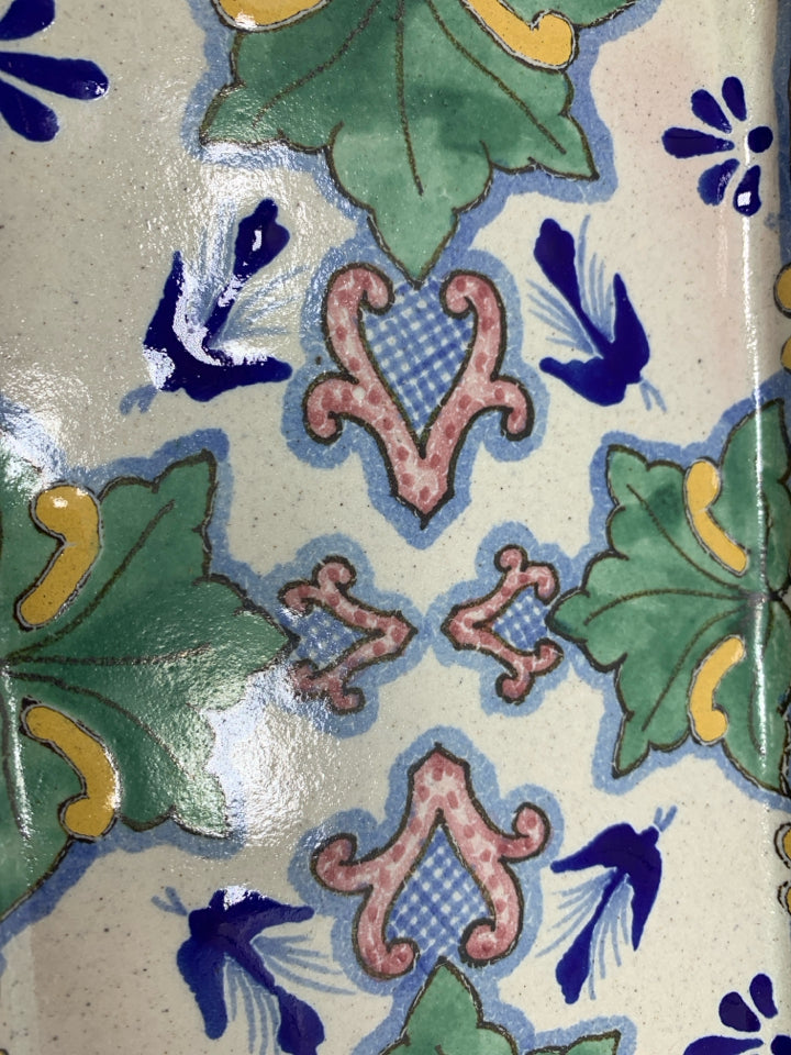 POTTERY TRAY W/ COBALT BLUE & YELLOW DETAILS.