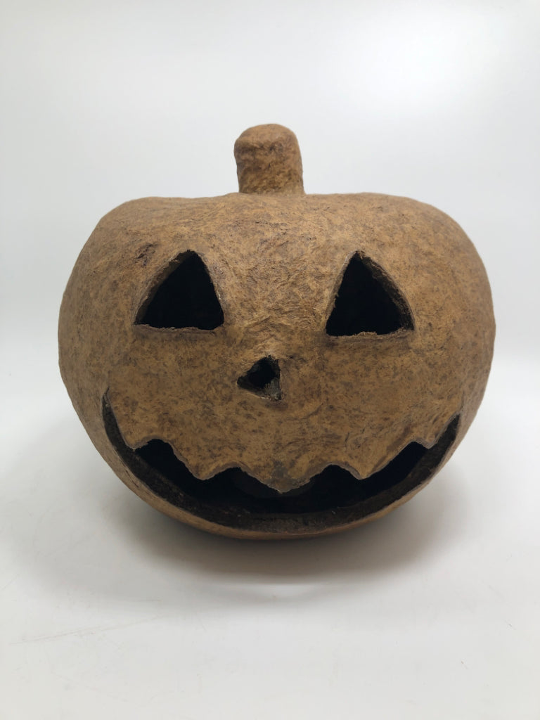 LARGE BROWN PAPER MACHE JACK O LANTERN.