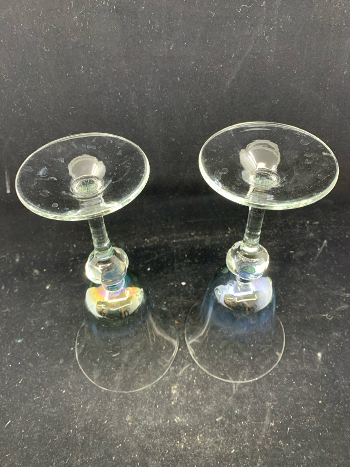 2 TALL FLARED IRIDESCENT WINE GLASSES.