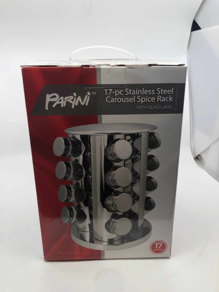 NIB 17-PC STAINLESS STEEL CAROUSEL SPICE RACK.