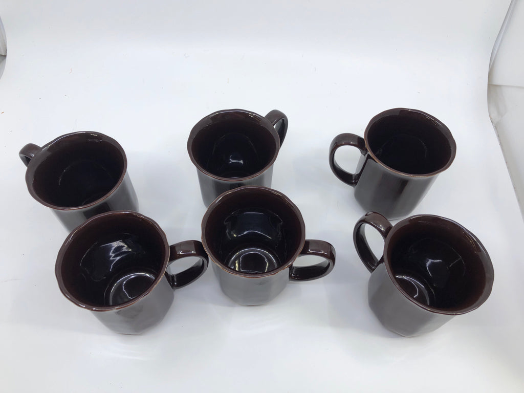 6 VTG BROWN MUGS.