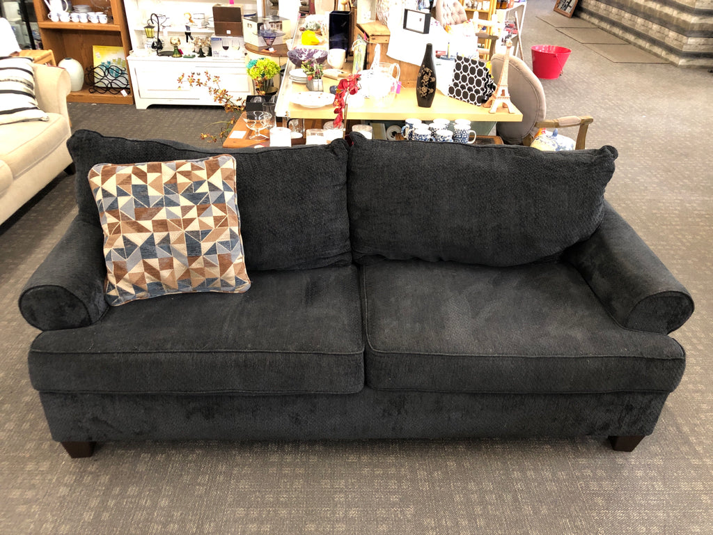 BLACK VELOUR/TEXTURED SOFA W PILLOW.