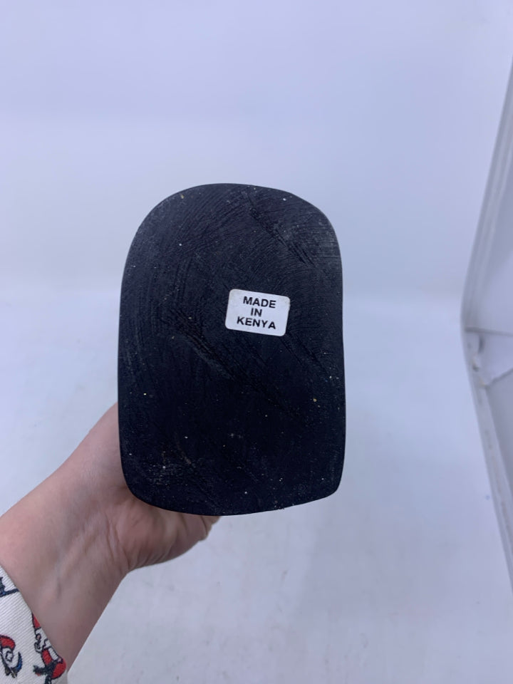 BLACK CARVED WOOD FOLK ART MAN & CHILD.