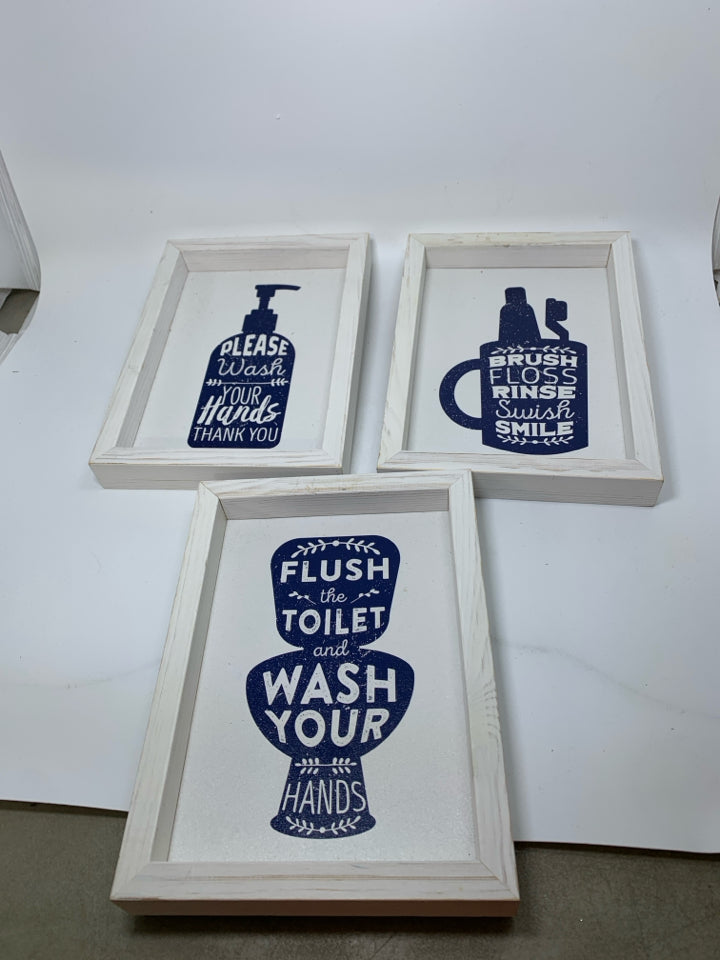 3 BATHROOM THEMED WALL ART WASH YOUR,BRUSH YOU,FLUSH YOUR.