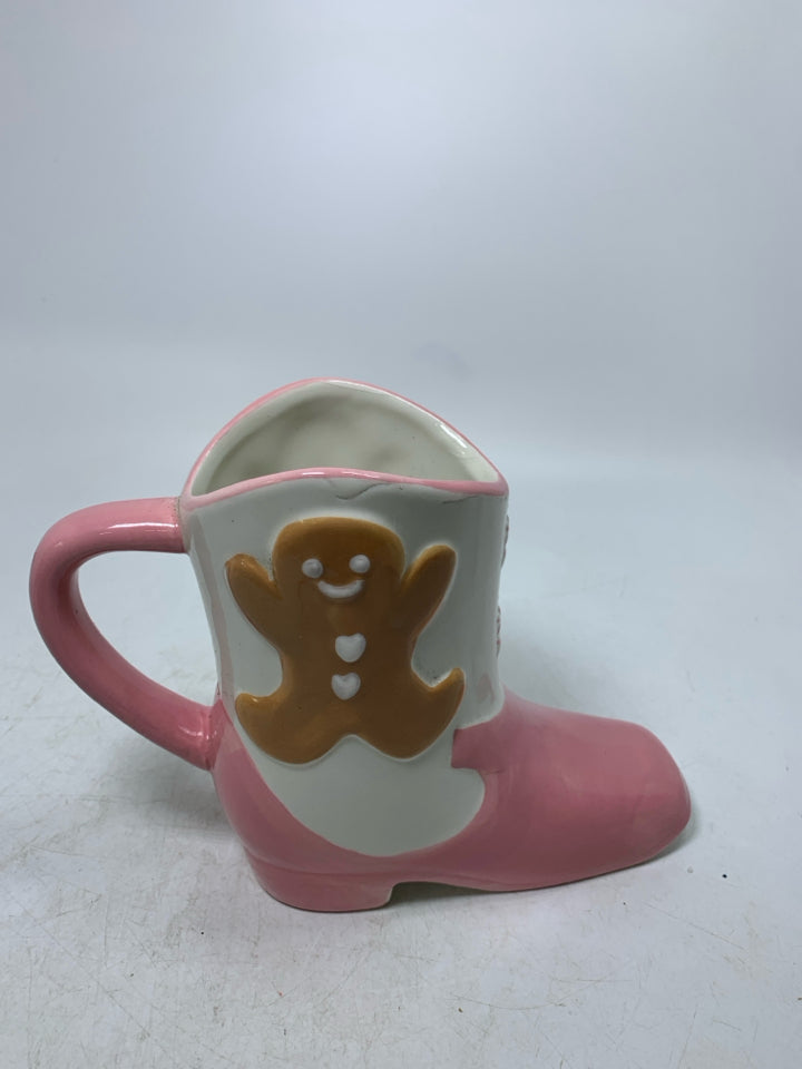 PINK COWGIRL BOOT W/ GINGERBREAD MAN.
