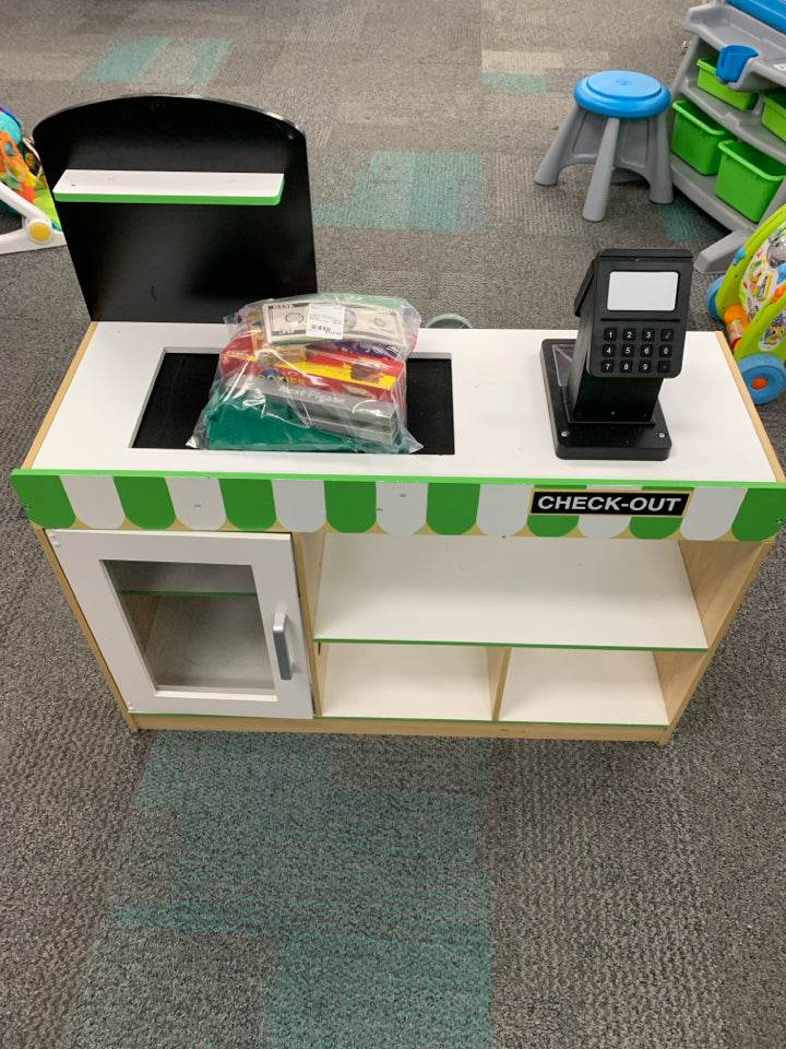 Teamson Kids Cashier Austin Checkout Counter Stand, Green/White/Natural