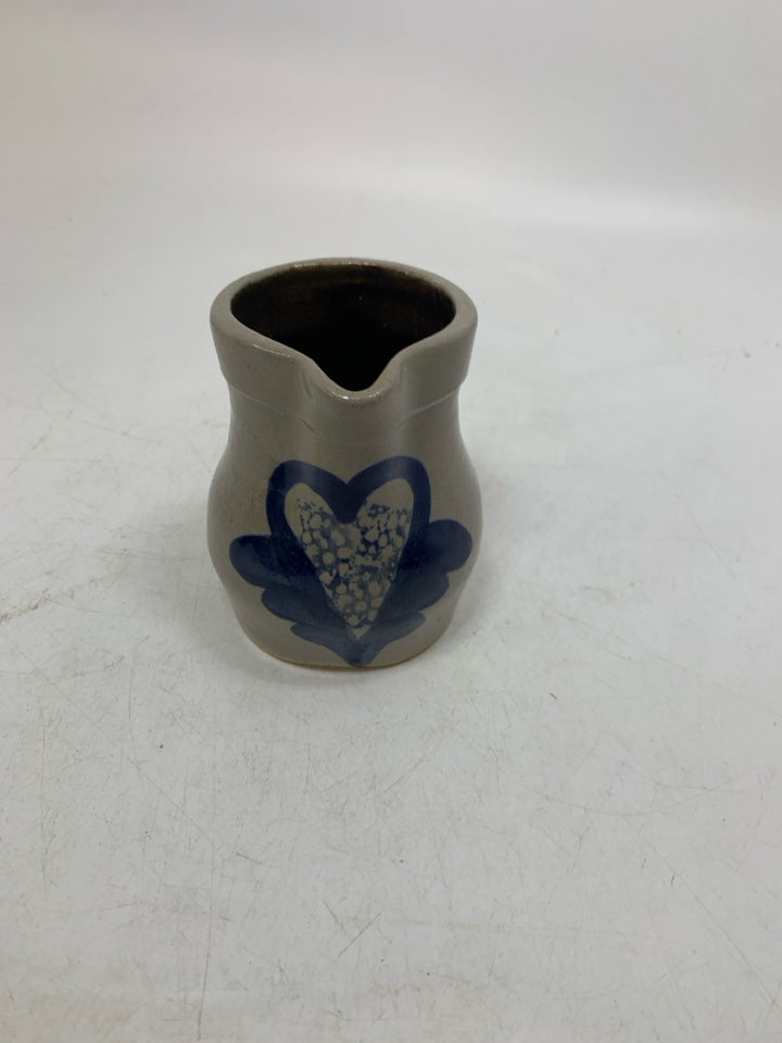 SALT GLAZE PAINTED BLUE HEART SMALL CREAMER.