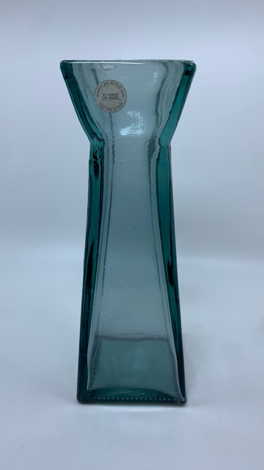 SAN MIGUEL RECTANGULAR BLUE GLASS VASE.