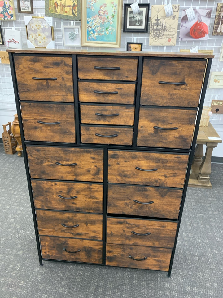 16 DRAWER DRESSER W/ FAUX WOOD /FABRIC DRAWERS.