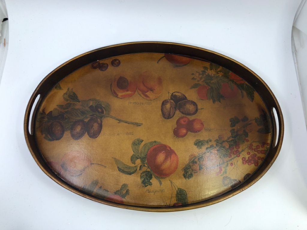 VTG DARK BROWN OVAL PLATTER W HANDLES.