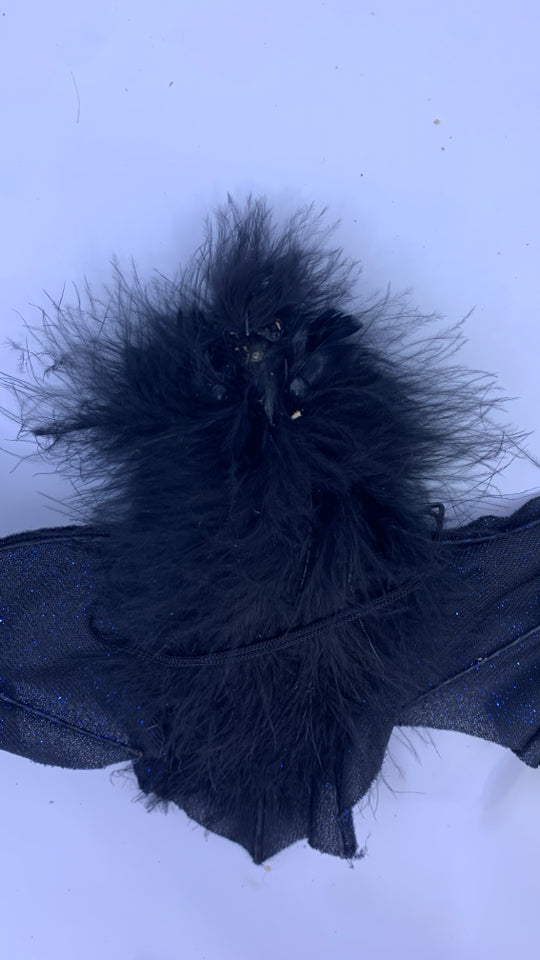 FUZZY BLACK BAT BLUE GLITTER WINGS.