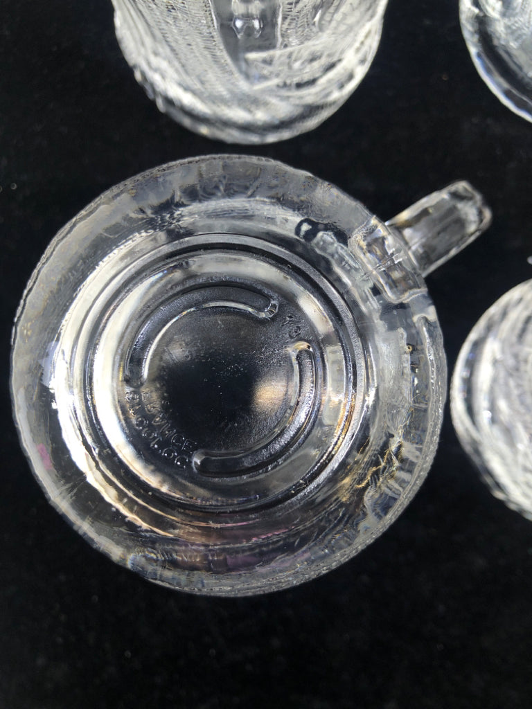 8 FLORAL CUT GLASS MUGS-ARCOROC FRANCE.