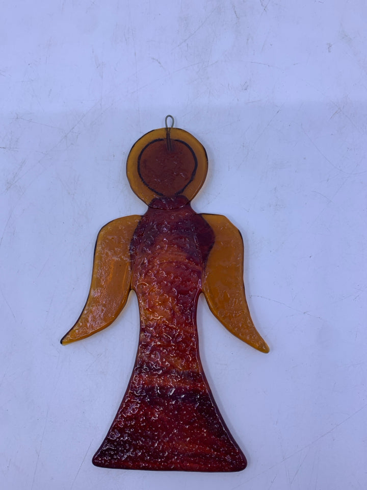 ORANGE/RED BLOWN GLASS ANGEL.