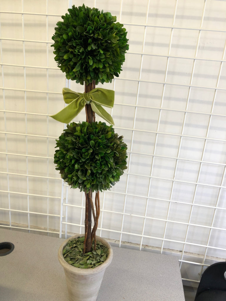 FAUX 2 TIER TOPIARY GRAY POTTERY POT.