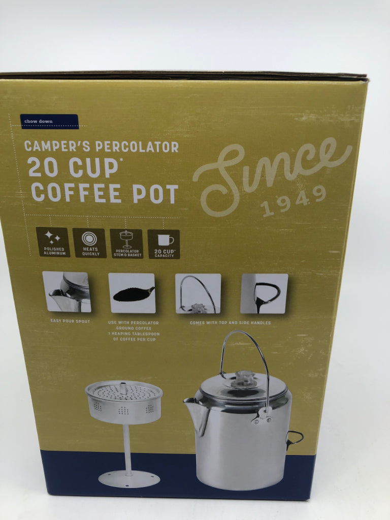 NIB CAMPER 20 CUP PERCOLATOR SET.