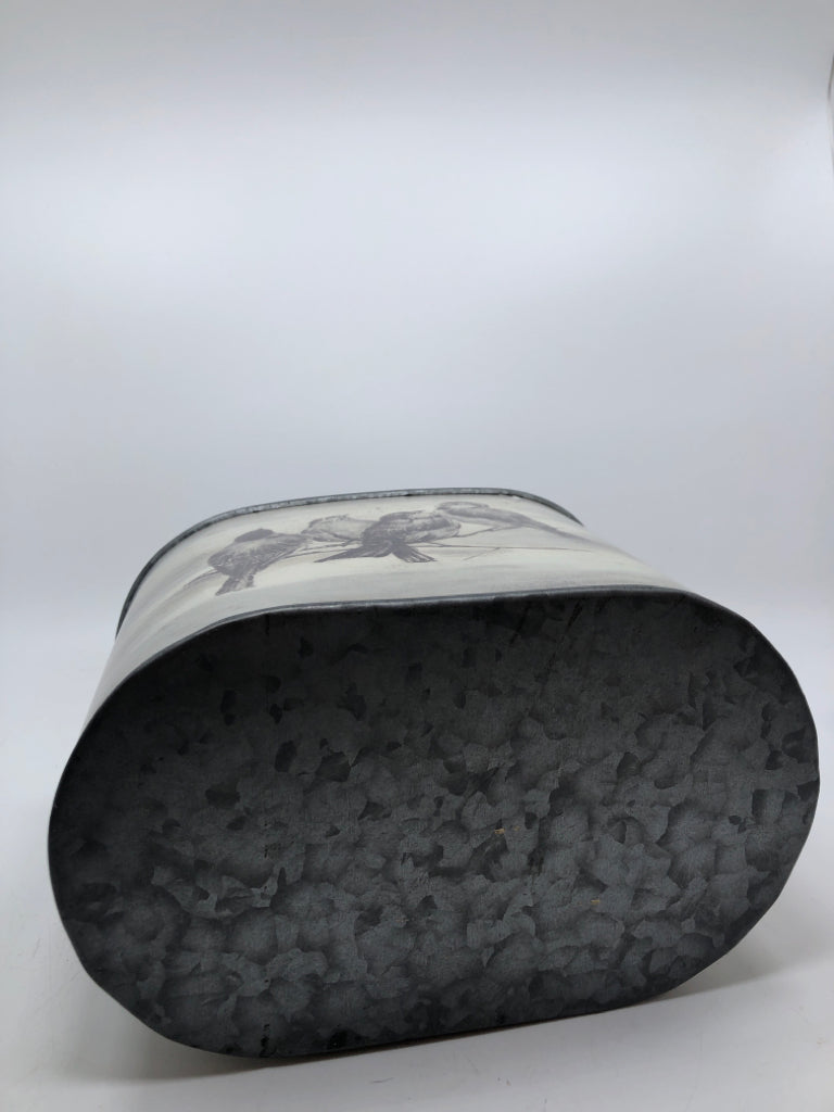 BIRD THEMED 2 SECTION GALVANIZED BUCKET.