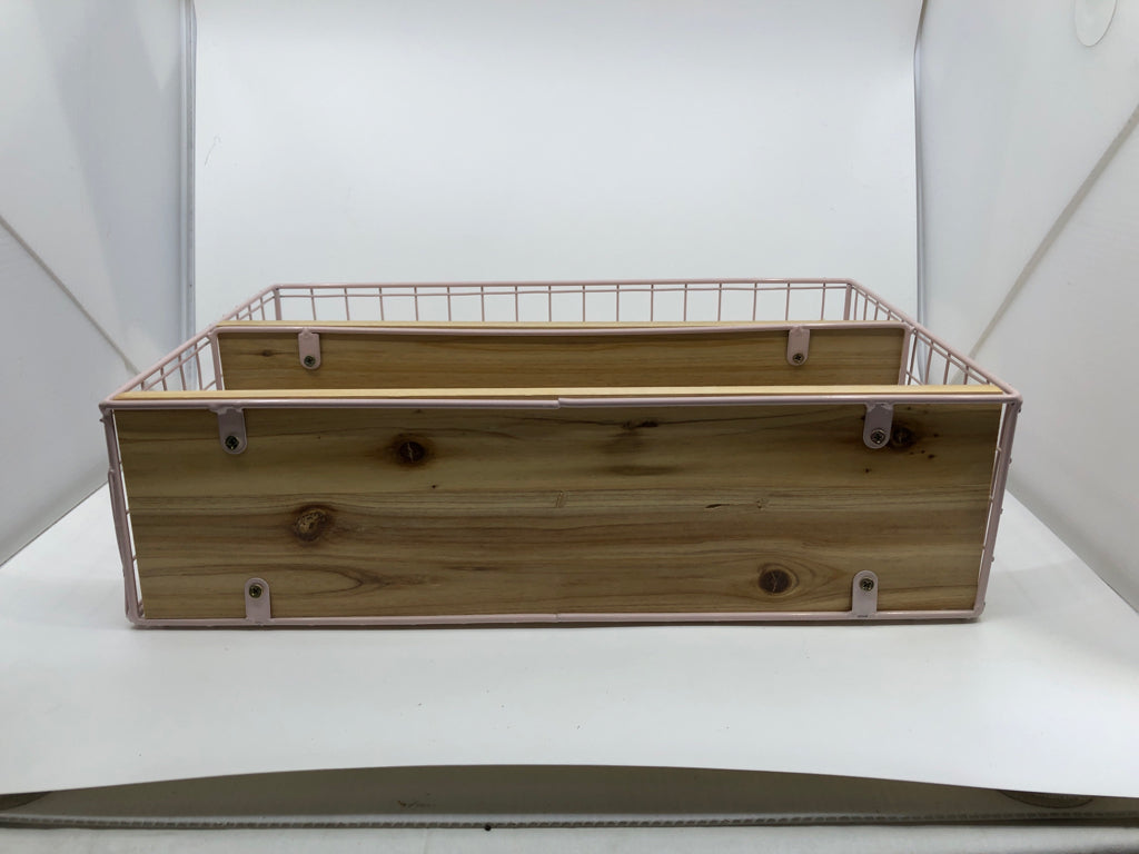 PINK METAL W WOOD SHELF WALL ART.