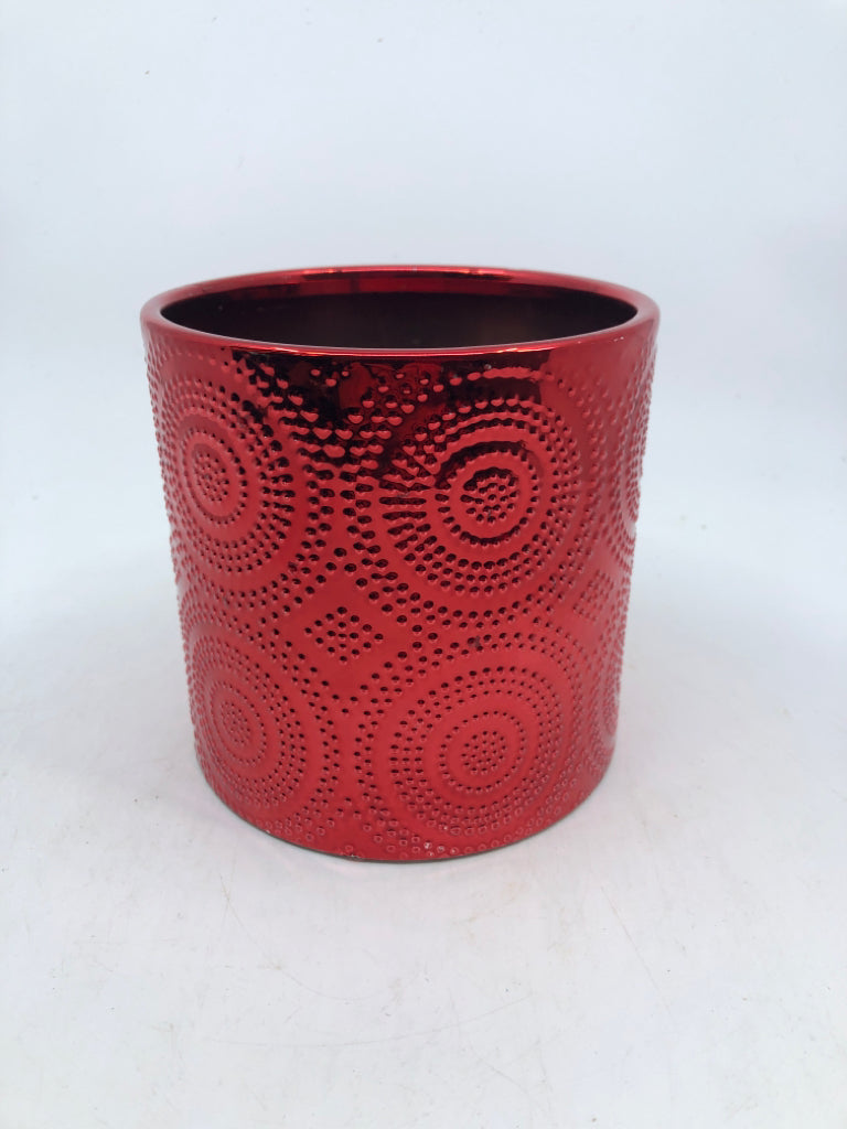 RED MERCURY GLASS STUDDED PLANTER.