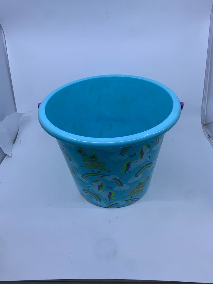 LARGE TEAL PAIL UNICORN AND LLAMA /EASTER BASKET.