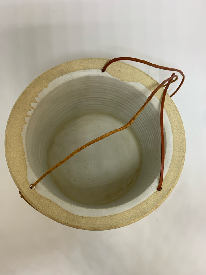 DRAGONFLY PAINTED HANGING STONEWARE PLANTER.