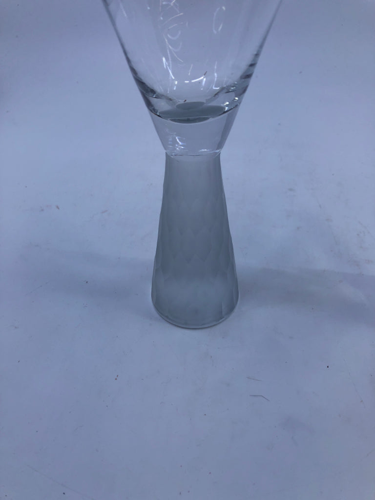 2 FROSTED STEM WINE GLASSES.
