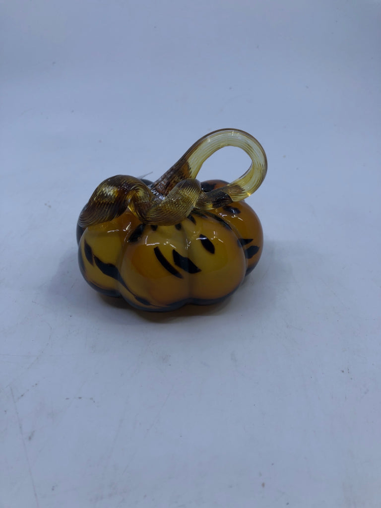 ORANGE BLACK STRIPE GLASS PUMPKIN.