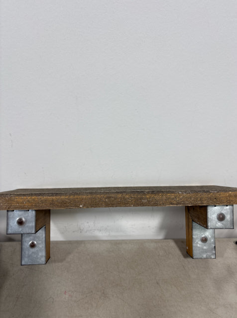 DISTRESSED SHELF W/ GALVANIZED DETAIL.