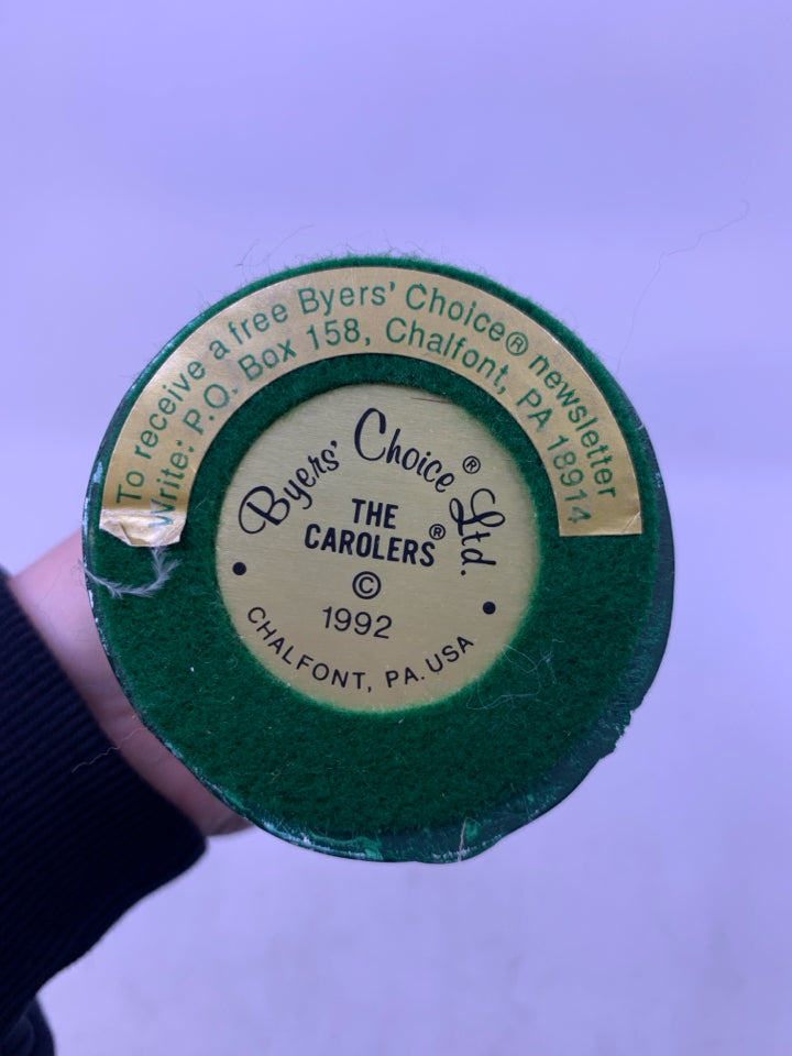 BOY CAROLER W/ GLASSES MUISC NOTES PINK BOW TIE 1992 BYERS' CHOICE.