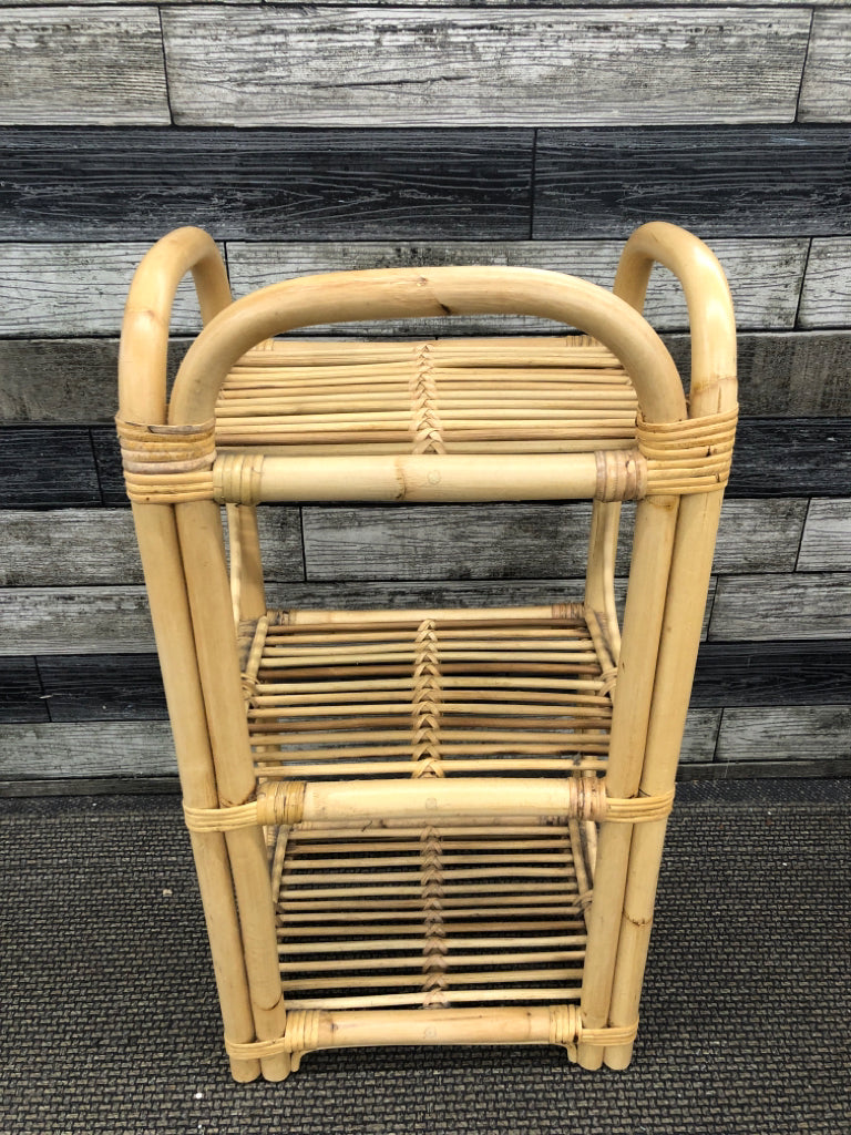 RATTAN STORAGE SHELF.