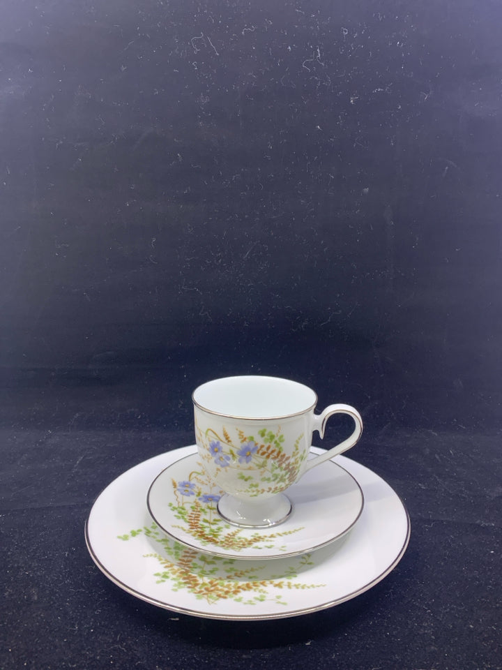 3PC BLUE BLUE FLORAL TEA SET- TEACUP, SAUCER, LUNCH PLATE.