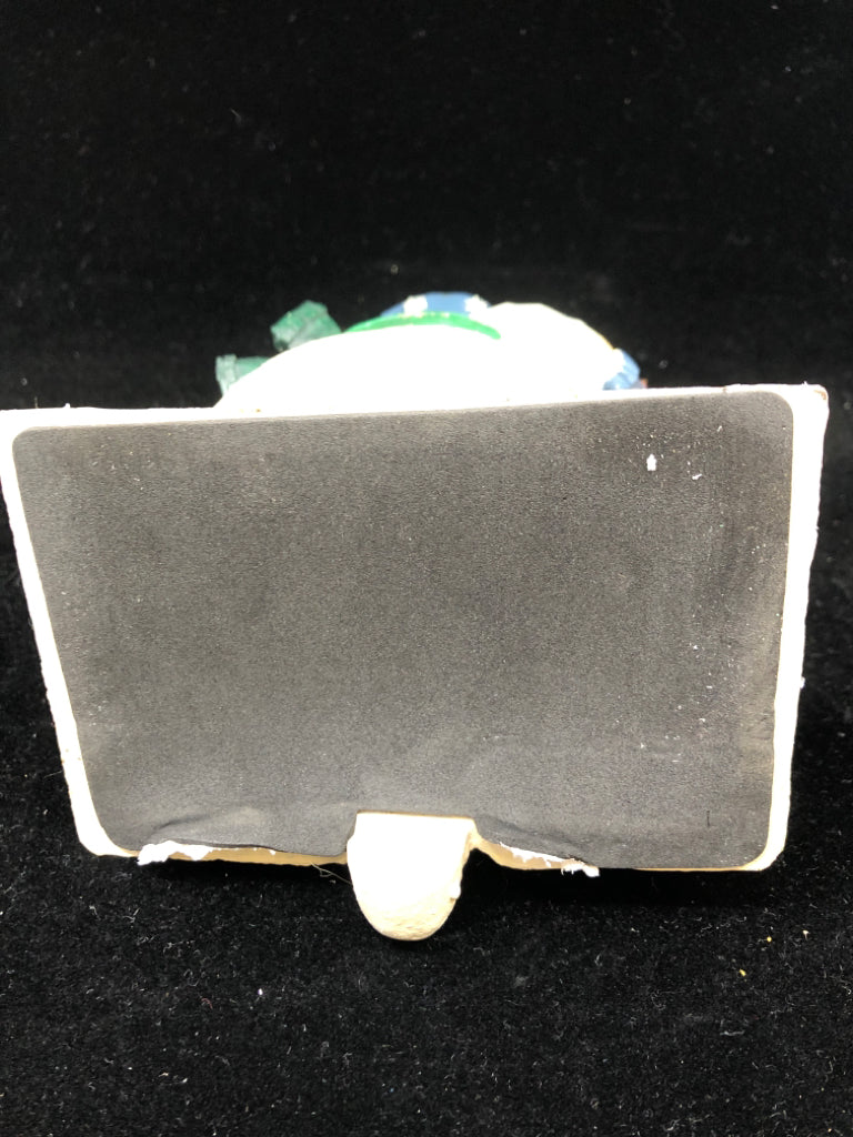 NIB HAND-CARVED WOOD SNOWMAN W/CAT & DOG STOCKING HOLDER.