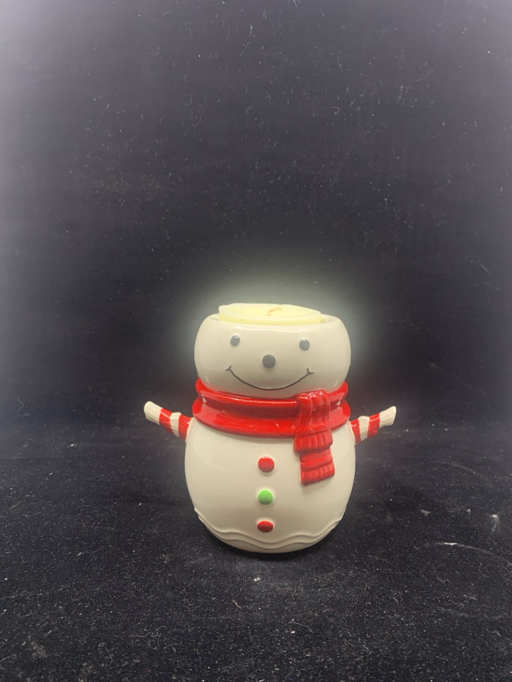 SNOWMAN W RED SCARF VOTIVE HOLDER.