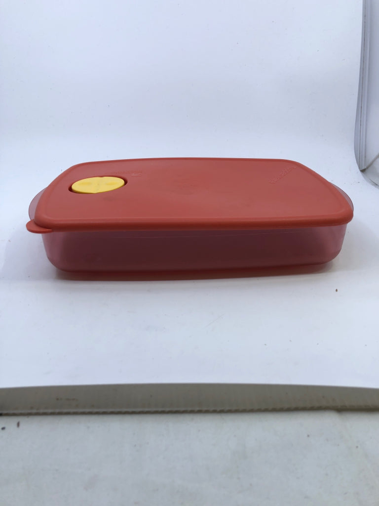RED RECTANGLE TUPPERWARE CONTAINER.