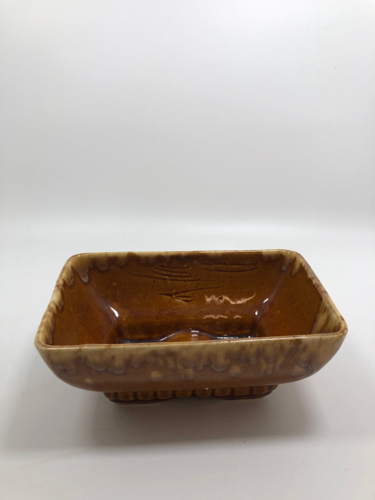 VTG BROWN DRIP GLAZE RECTANGLE POTTERY PLANTER.