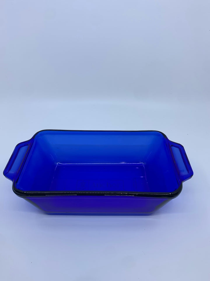 ANCHOR HOCKING BLUE BREAD PAN.