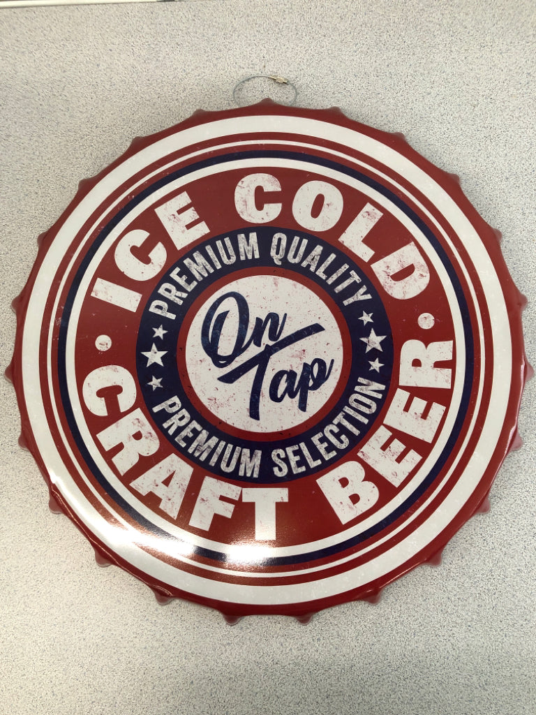 ICE COLD BEER TIN BOTTLE CAP WALL HANGING.