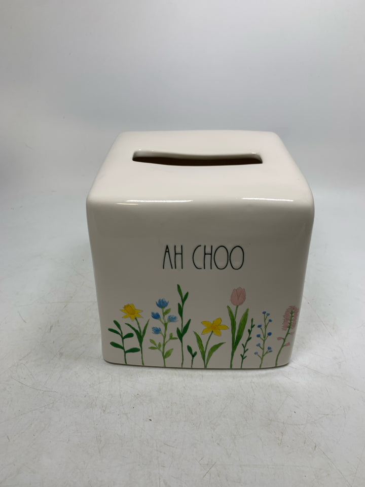 CERAMIC AH CHOO SPRING FLOWERS TISSUE BOX HOLDER.
