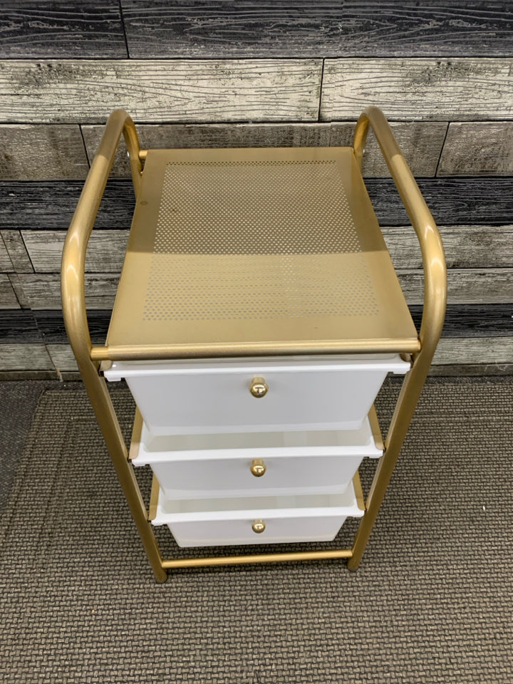 3-DRAWER GOLD PLASTIC ORGANIZER.