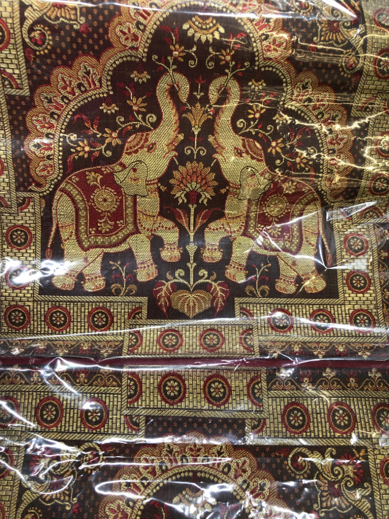 NIP MAROON/GOLD ELEPHANTS SILK TAPESTRY.
