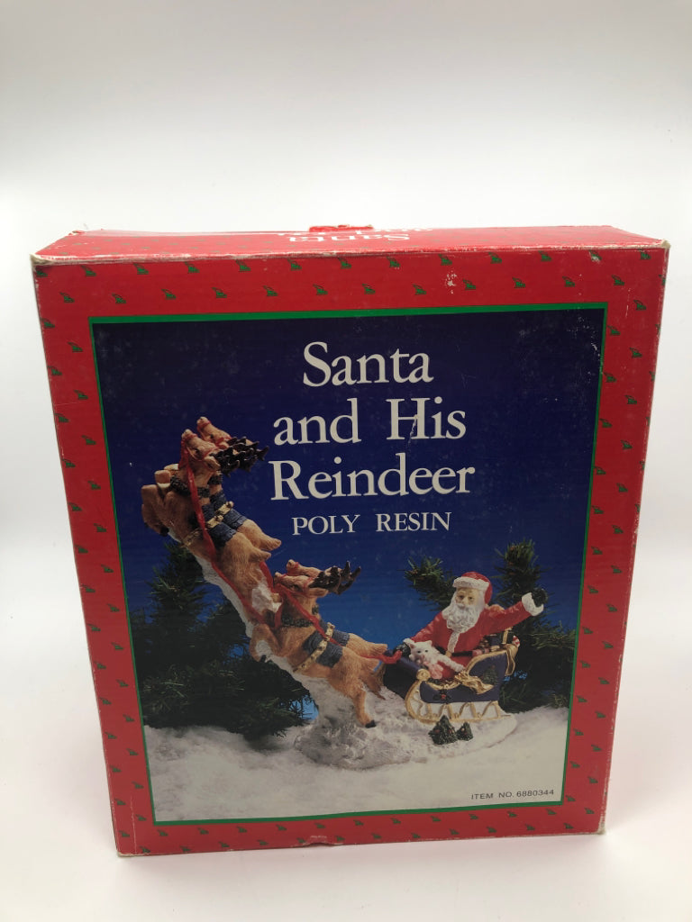 SANTA AND HIS REINDEER FIGURINE W/BOX.