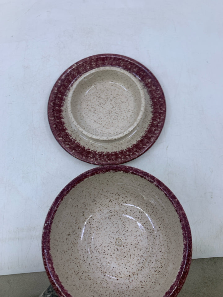 RED/GREY SPECKLED BUTTER DISH DOME W/ APPLES.