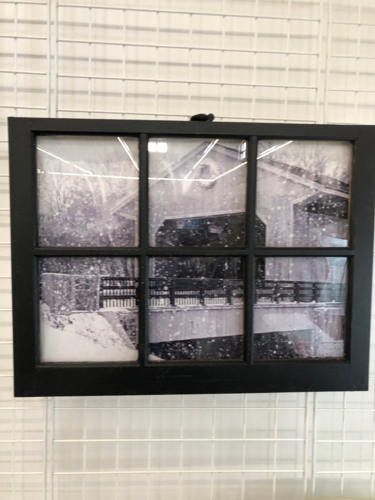 WINDOW PANE WINTER SCENE.