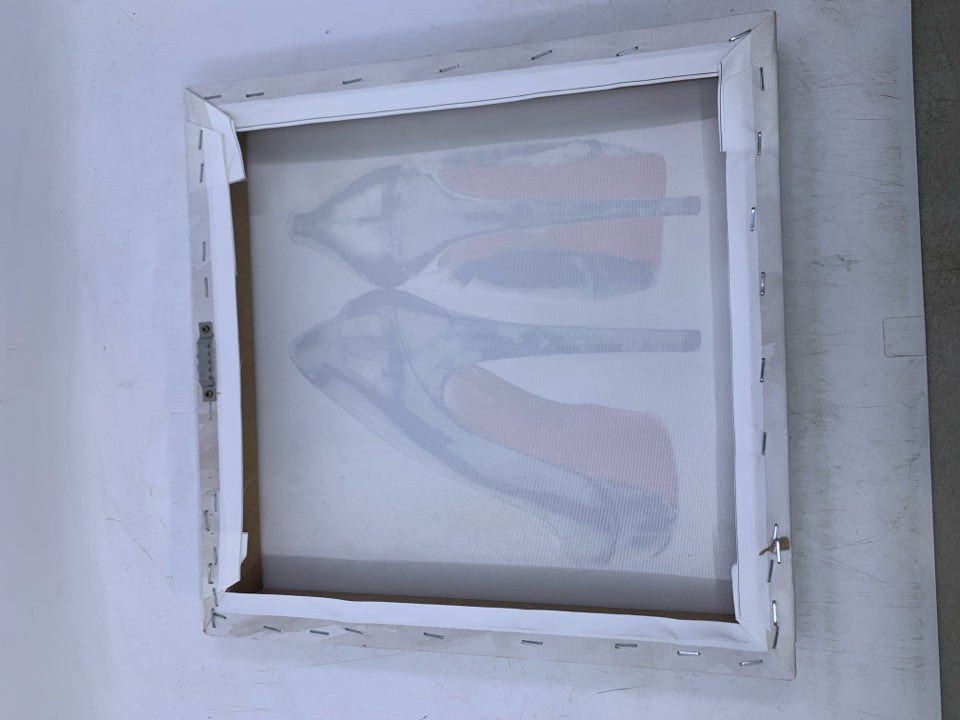 BLACK HIGH HEELS W/ GOLD SPLATTER CANVAS.