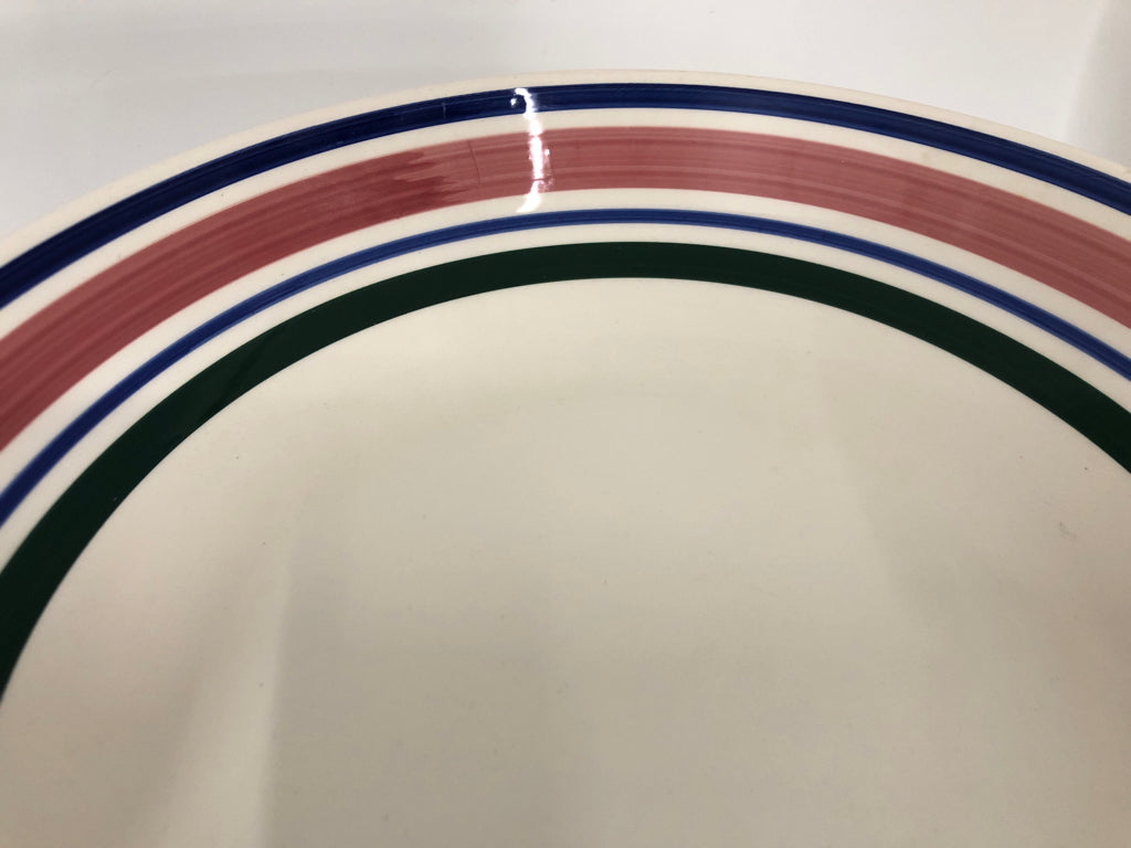 PINK AND GREEN STRIPED SERVING BOWL.