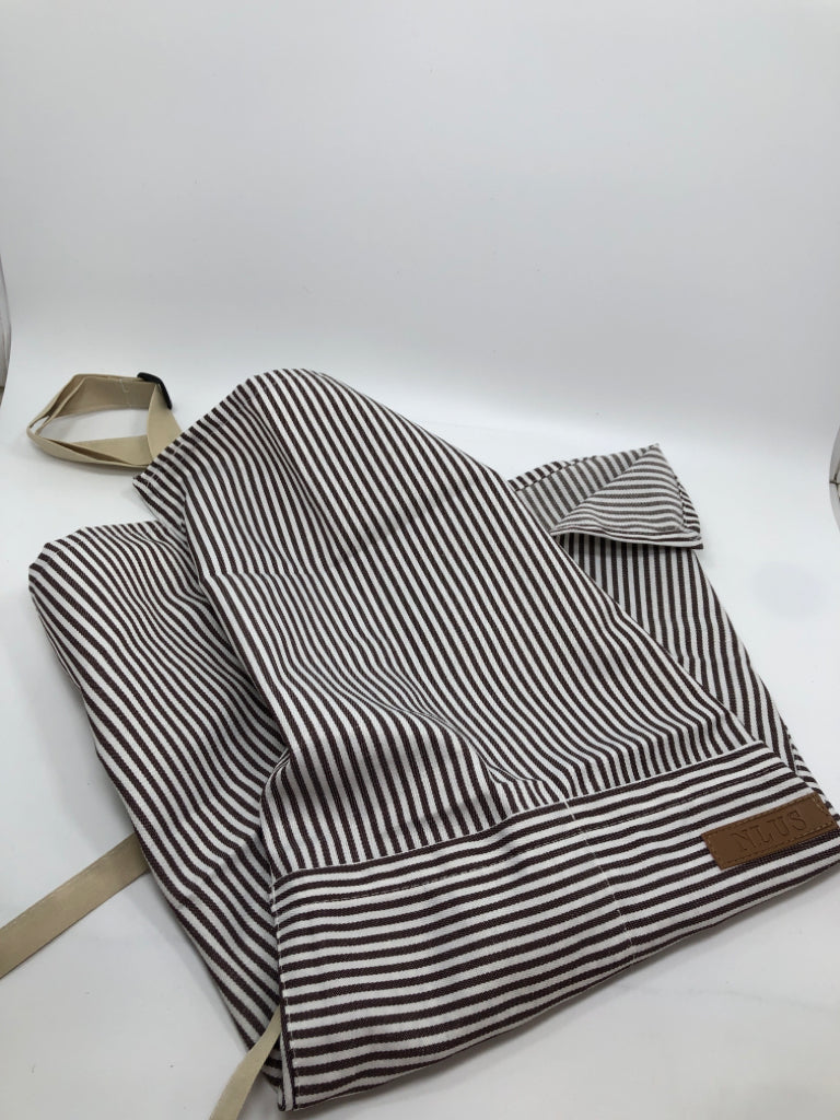 BROWN AND WHITE STRIPE APRON.